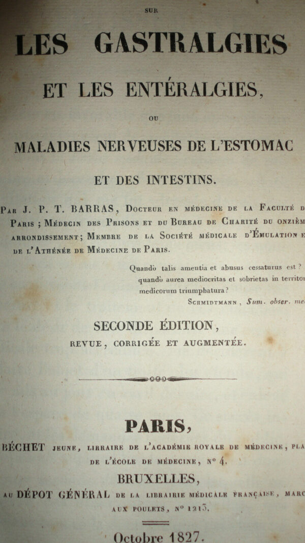 BARRAS Traité sur les gastralgies et les entéralgies. Ou Maladies nerveuses .. – Image 4