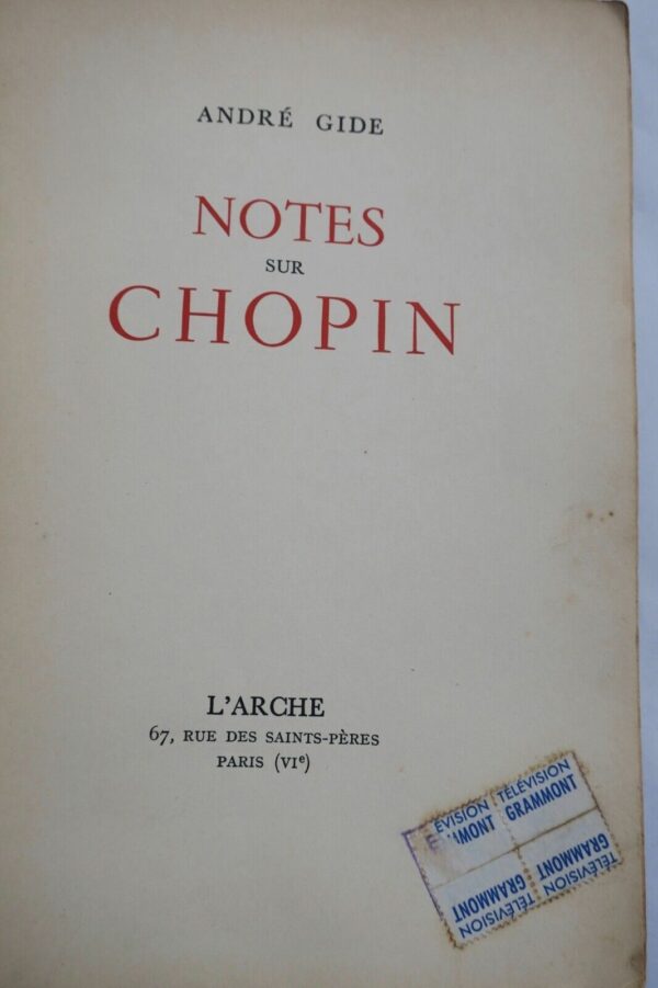 GIDE (André). Notes sur Chopin 1949 – Image 11