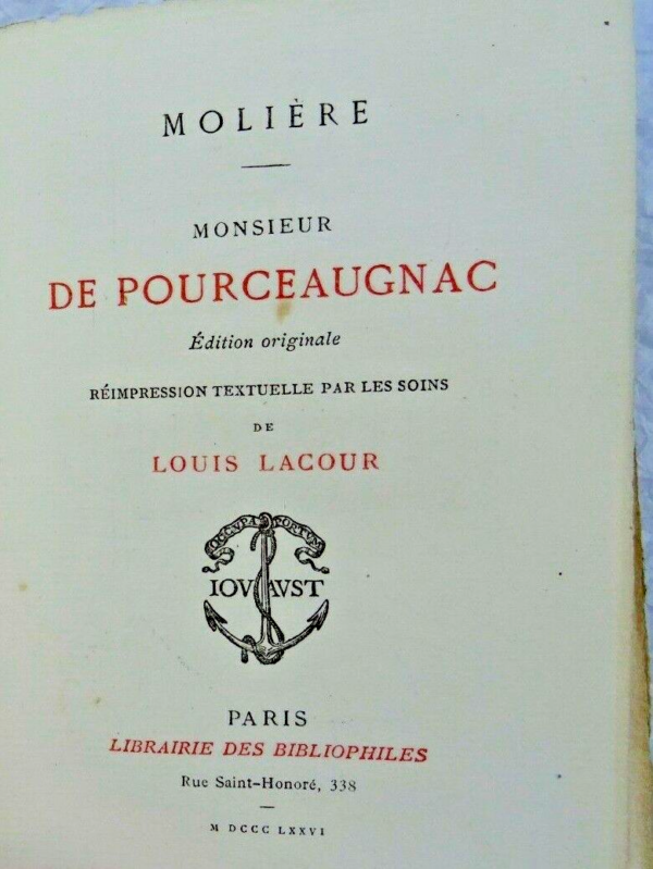 Molière Monsieur de Pourceaugnac sur vergé 1876