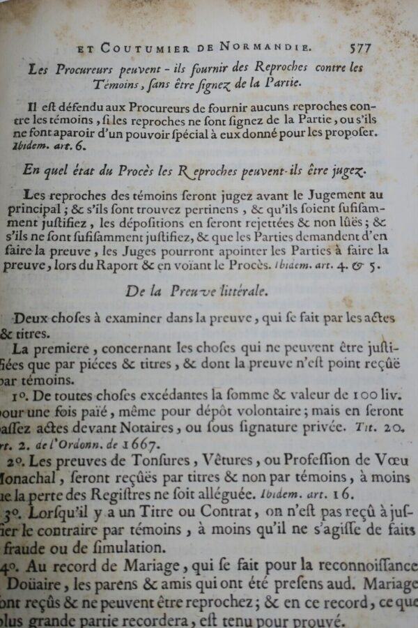 Normandie Principes généraux du droit.. coutumier de la province Normandie 1742 – Image 12