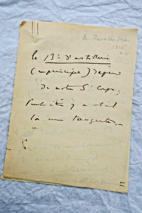 Renaldo HAHN (PROUST) lettre autographe manuscrite & signée GUERRE