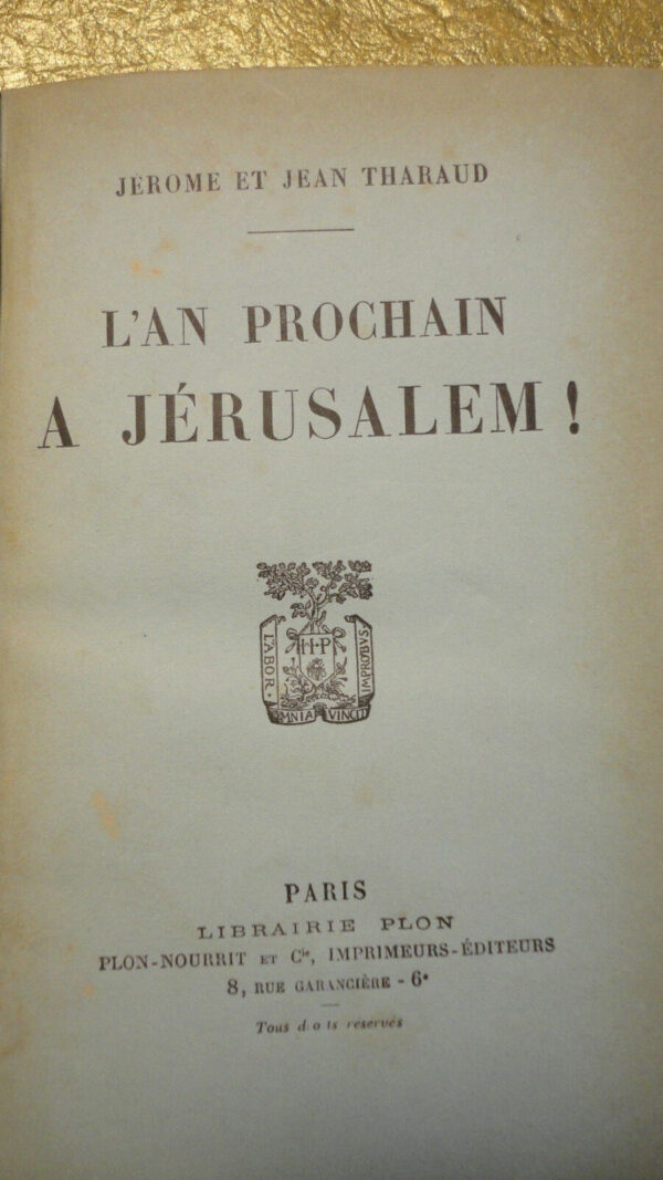 THARAUD JEROME ET JEAN L'AN PROCHAIN A JERUSALEM !        PLON – Image 3