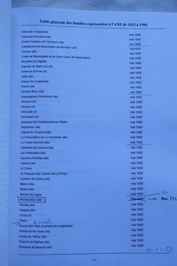 ANF table générale des familles représentées à l'ANF de 1933 à 1996 noblesse – Image 6