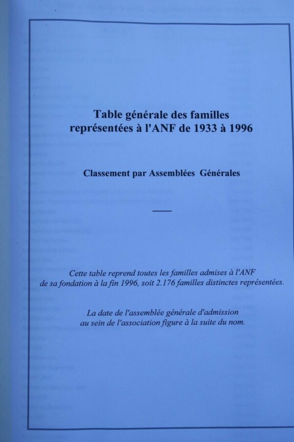 ANF table générale des familles représentées à l'ANF de 1933 à 1996 noblesse – Image 7