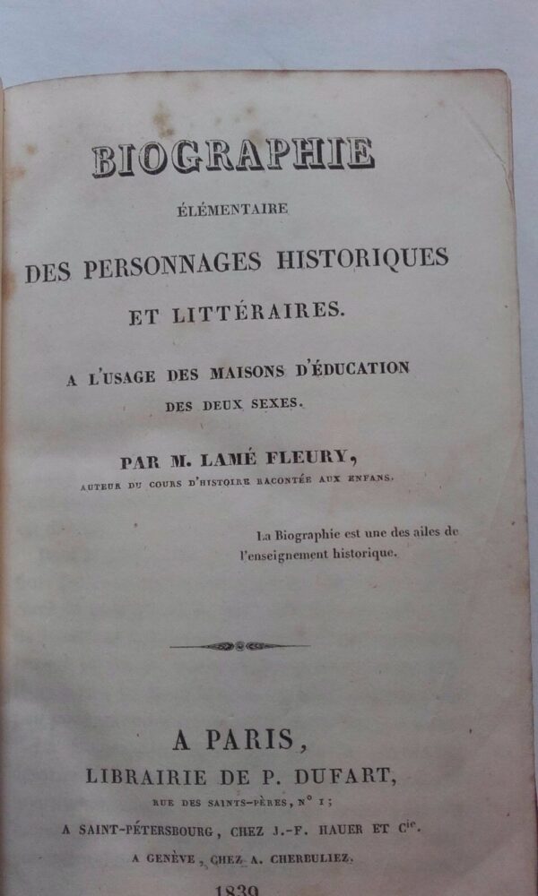 BIOGRAPHIE ELEMENTAIRE DES PERSONNAGES HISTORIQUES ET LITTERAIRES. 1839 – Image 5