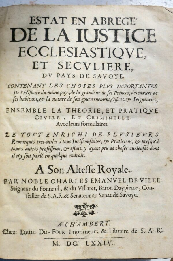 Estat en abrégé de la justice ecclésiastique et séculière du pays de Savoye 1674 – Image 4