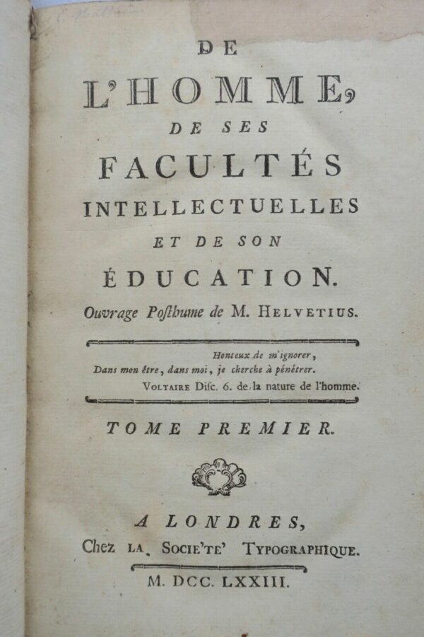 HELVETIUS  De l'Homme, de ses Facultés Intellectuelles et de son éducation – Image 5