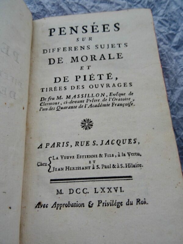 Massillon Pensées sur différens sujets de morale et de piété 1776 – Image 4