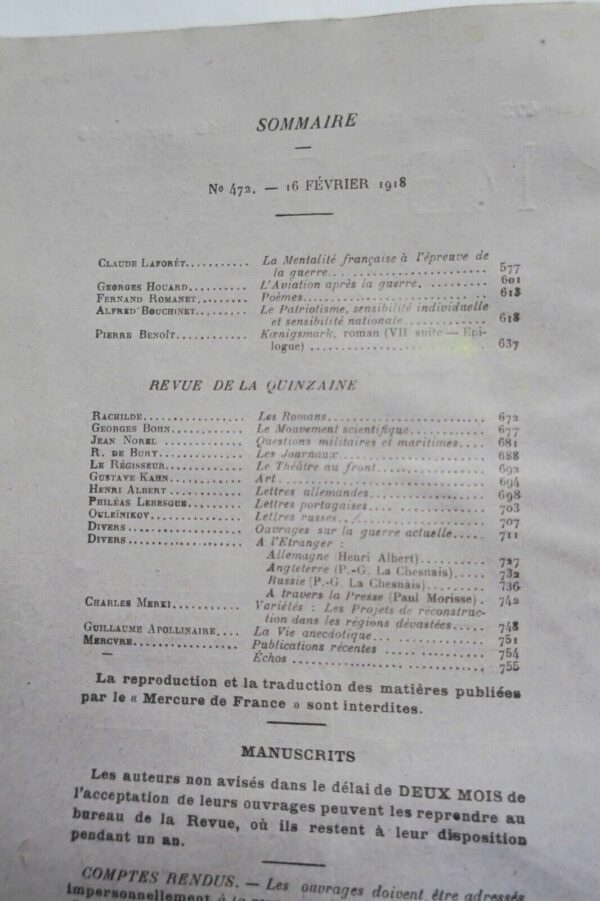 Mercure de France, n°472, 1918 Apollinaire... – Image 3