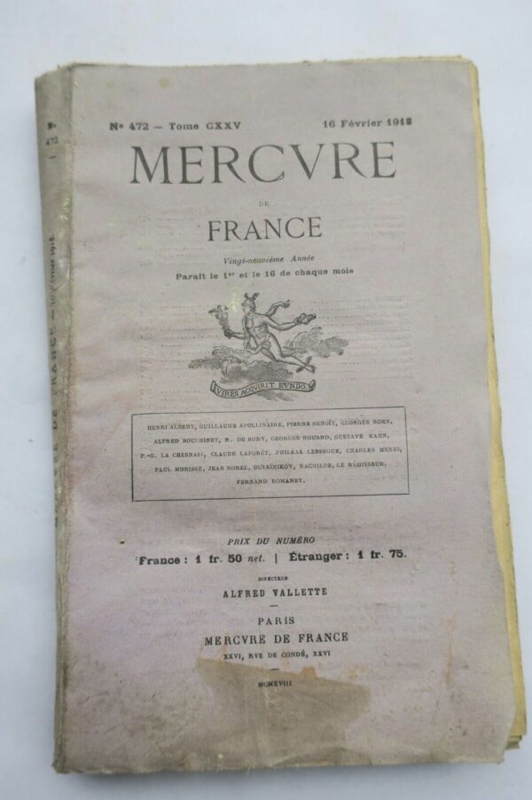 Mercure de France, n°472, 1918 Apollinaire...