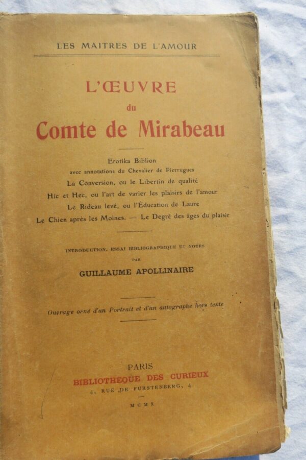 APOLLINAIRE L'Oeuvre du Comte de Mirabeau 1910 EO – Image 3