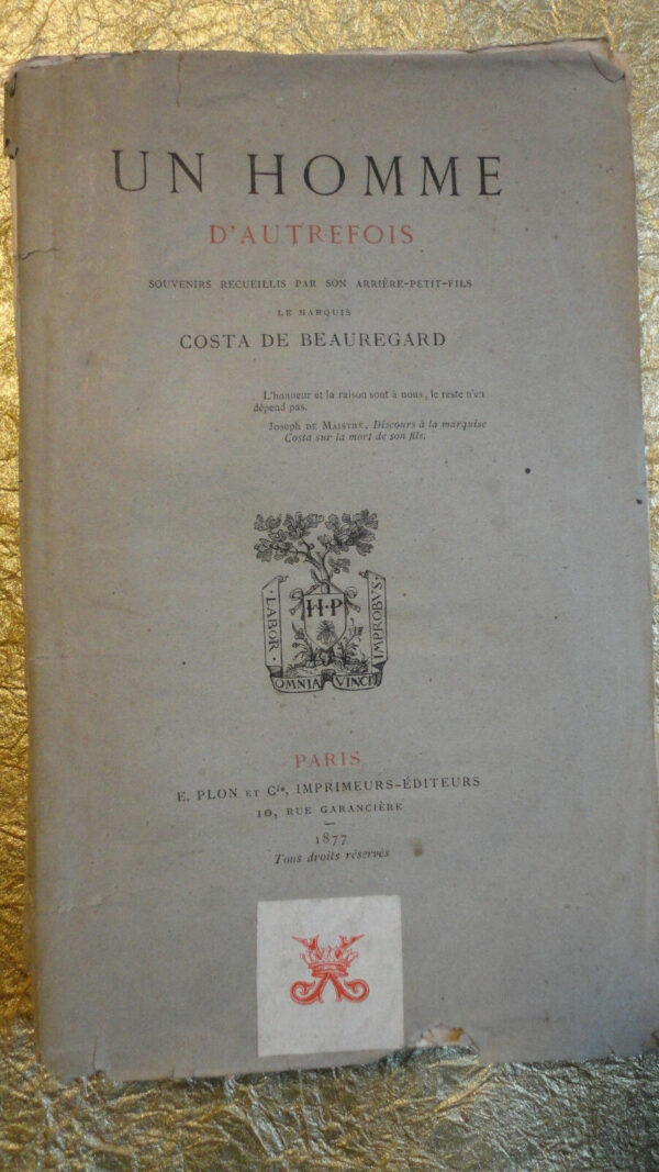 BEAUREGARD un homme d'autrefois 1877