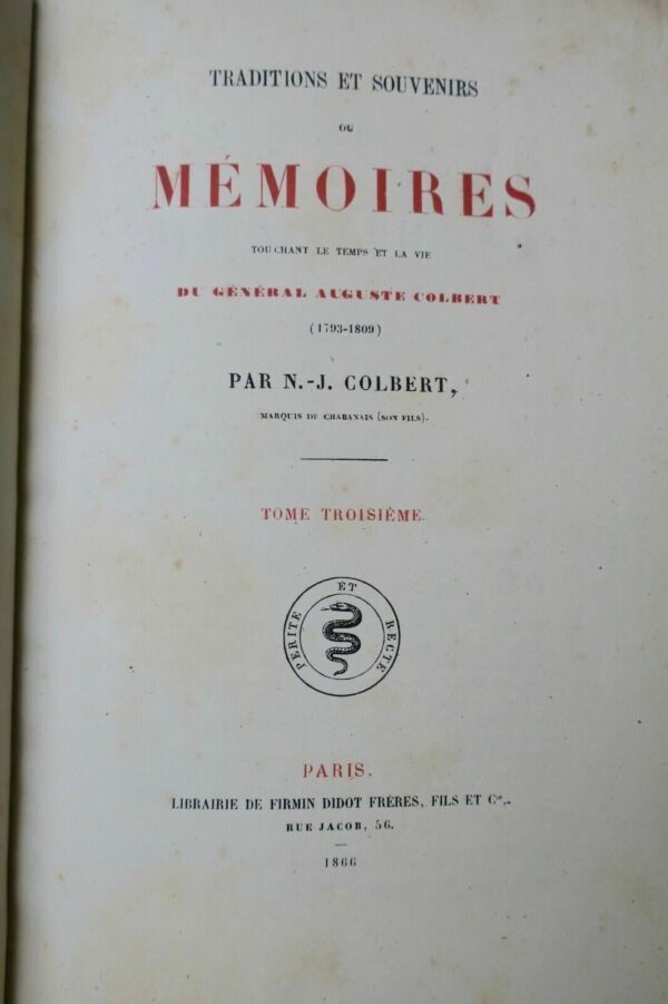 COLBERT Traditions et Souvenirs ou MEMOIRES 1866 – Image 5