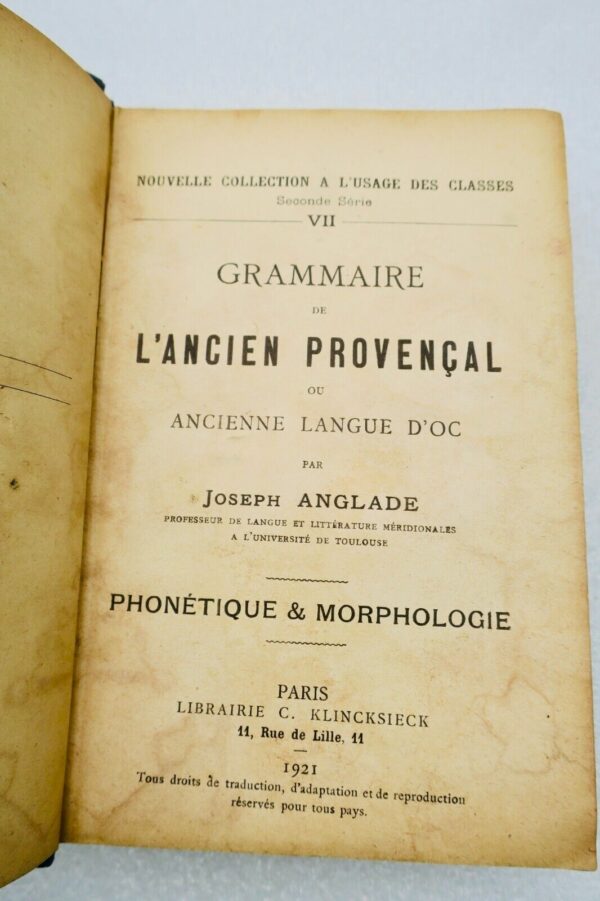 Provençal  GRAMMAIRE DE L'ANCIEN PROVENCAL OU ANCIENNE LANGUE D'OC 1921 – Image 3