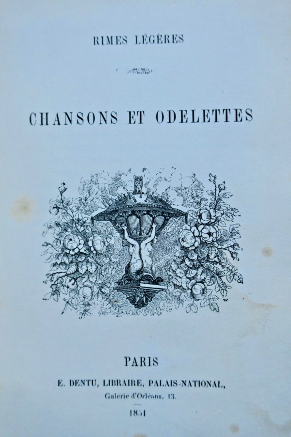 musique RIMES LEGERES. CHANSONS ET ODELETTES. EO 1851 – Image 3