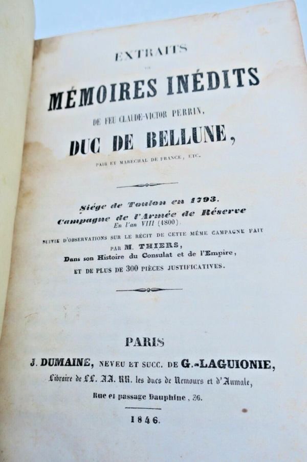 BELLUNE duc Extraits des mémoires inédits de feu Perrin TOULON 1846 – Image 9