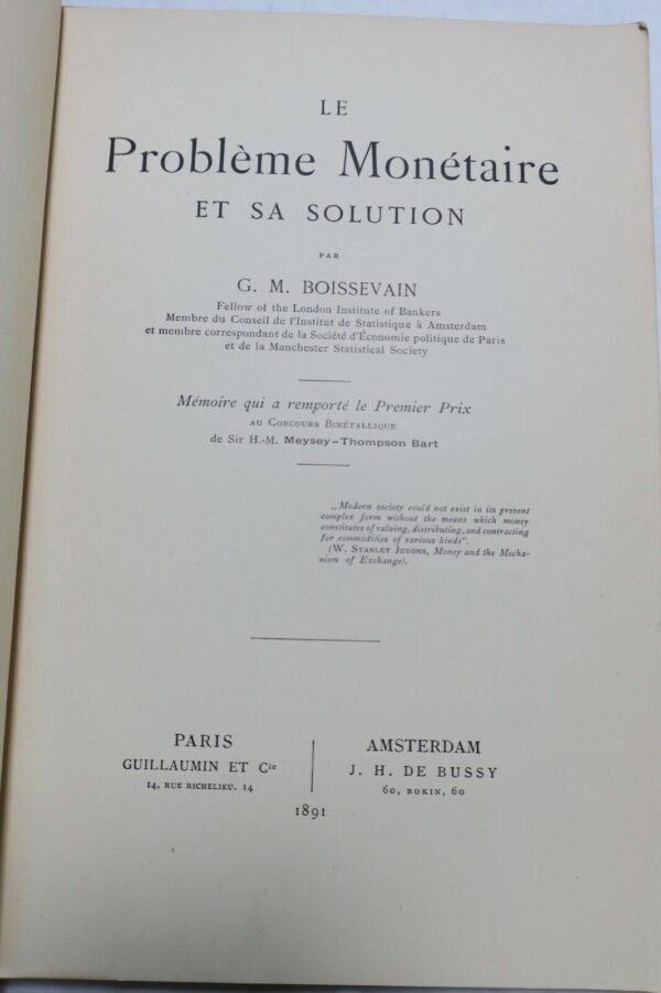 Boissevain, Gideon Maria Le problème monétaire et sa solution 1891 – Image 4