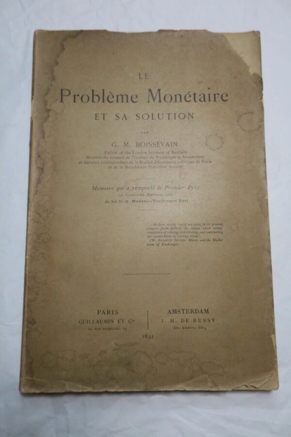 Boissevain, Gideon Maria Le problème monétaire et sa solution 1891