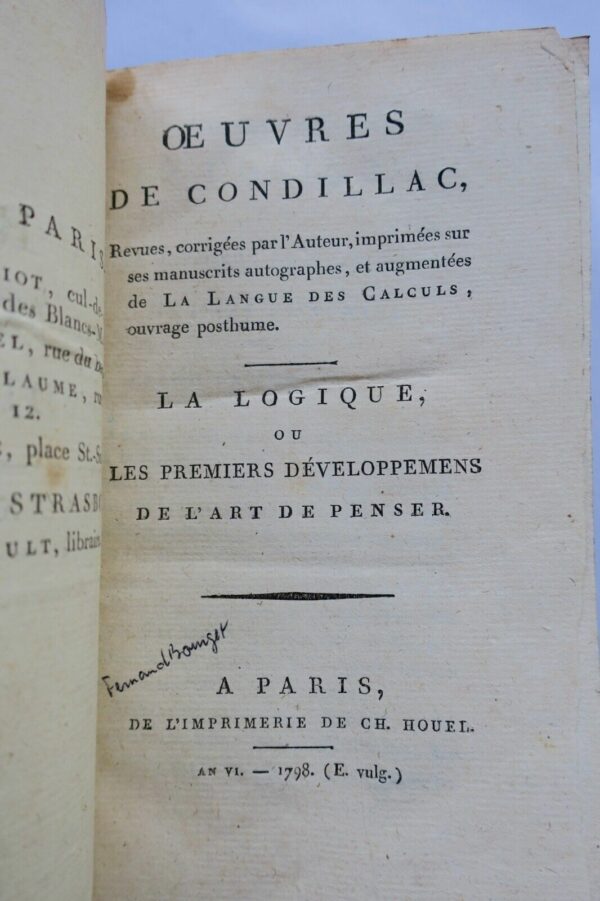 Condillac La logique ou les premiers développements de l'art de penser 1798 – Image 7