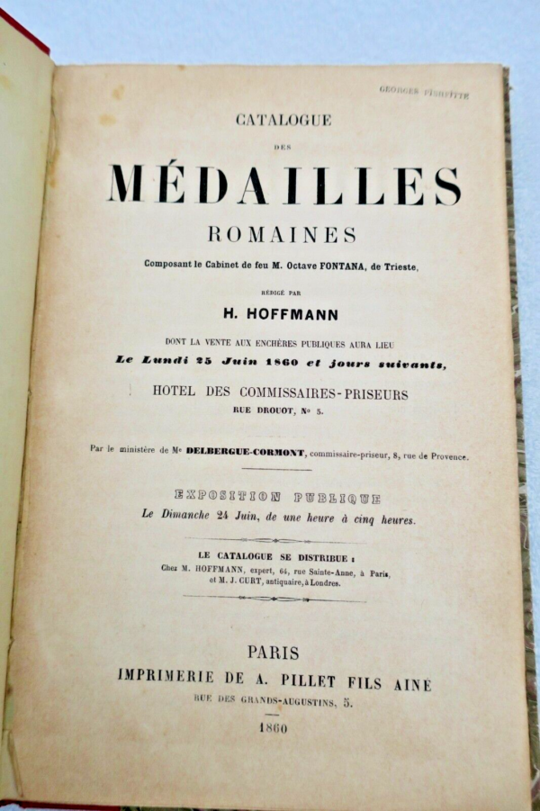 Monnaie Catalogue des Médailles Romaines Composant le Cabinet..Fontana 1860