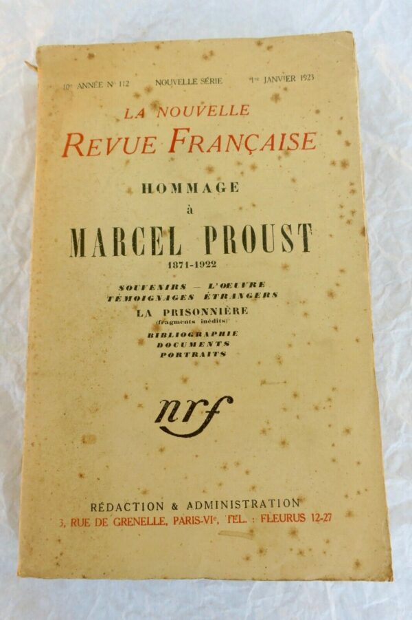 PROUST Proust Marcel La Nouvelle Revue Française sur vélin  1923