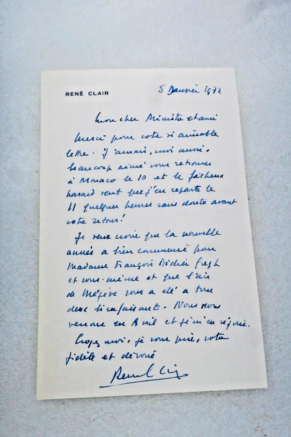 René CLAIR  belle lettre autographe + réponse du ministre