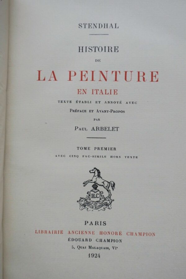 STENDHAL HISTOIRE DE LA PEINTURE EN ITALIE sur Arches nté 1924 – Image 9