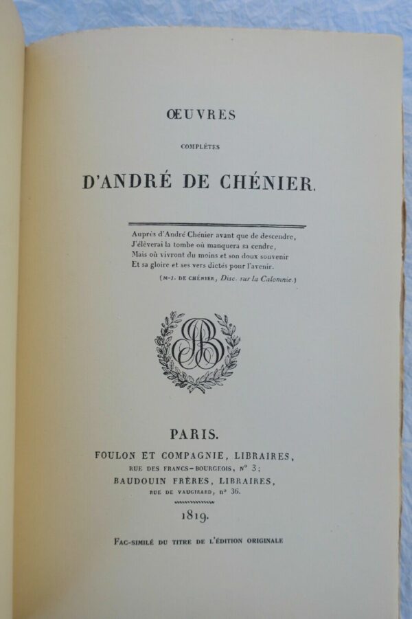 CHENIER André Poésies d'André Chénier. LARDANCHET / Hollande 1919 – Image 8