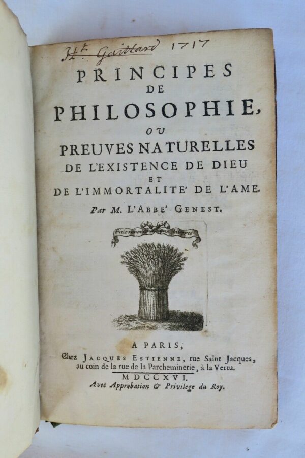 GENEST Principes de philosophie ou preuves naturelles de existence de dieu  1716 – Image 3