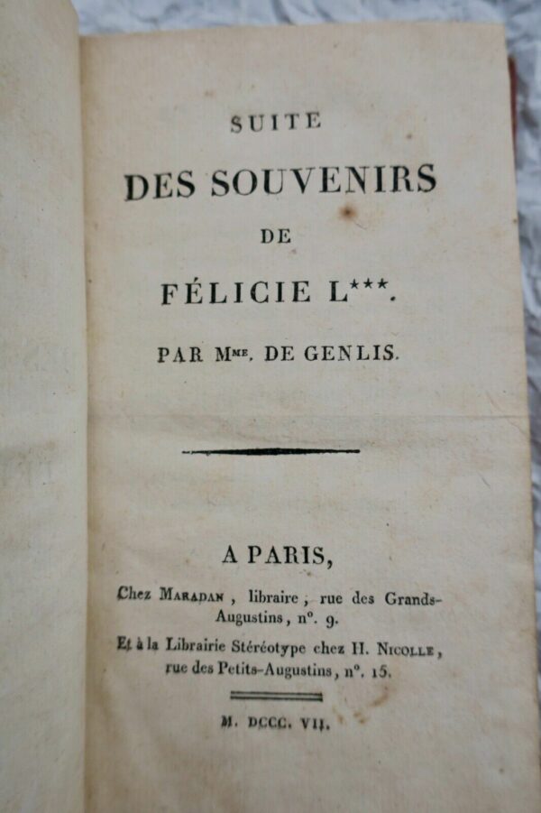 GENLIS SOUVENIRS DE FELICIE L*** Suite des souvenirs 1807 – Image 3