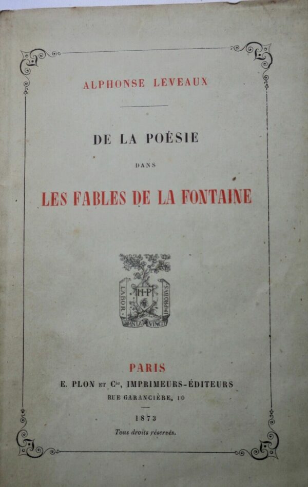 La fontaine De la poésie dans les fables de La Fontaine 1873