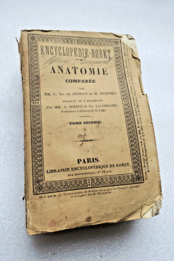 Roret ANATOMIE COMPAREE - ENCYCLOPEDIE RORET  1850