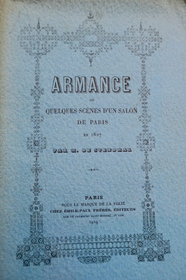 STENDHAL Armance ou quelques scènes d'un salon de Paris en 1827