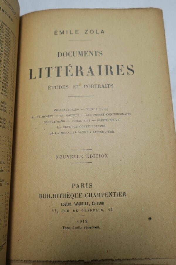 ZOLA (Emile) Documents littéraires Etudes et Portraits 1911 – Image 6