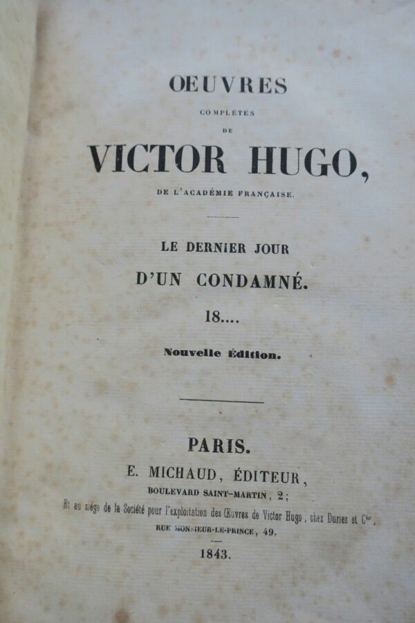 HUGO, Victor Le dernier jour d'un condamné 1843 – Image 7