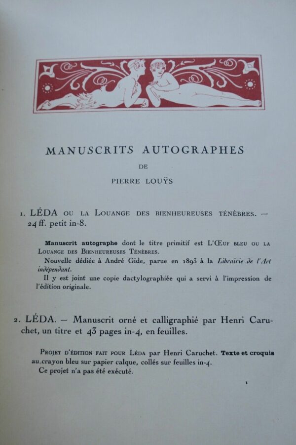 LOUYS Pierre Manuscrits de Pierre Louÿs et de divers auteurs contemporains 1926 – Image 9