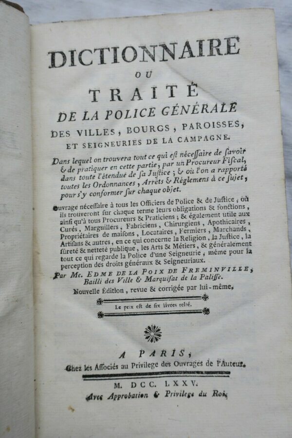 Police Dictionnaire ou Traité de la police générale des villes 1775 – Image 3