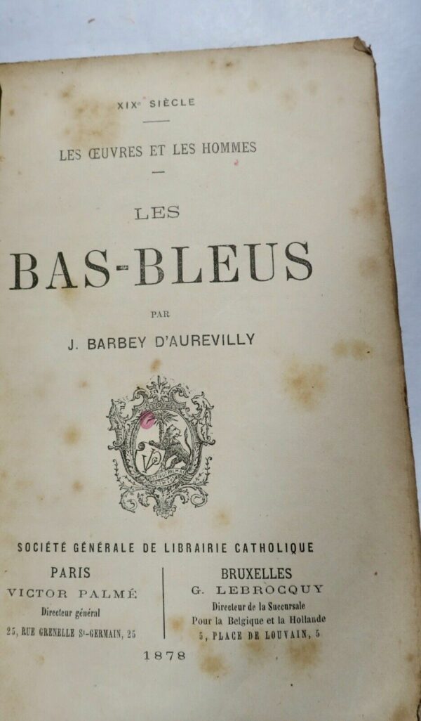 BARBEY D'AUREVILLY (Jules) les Bas-Bleus 1878 – Image 3