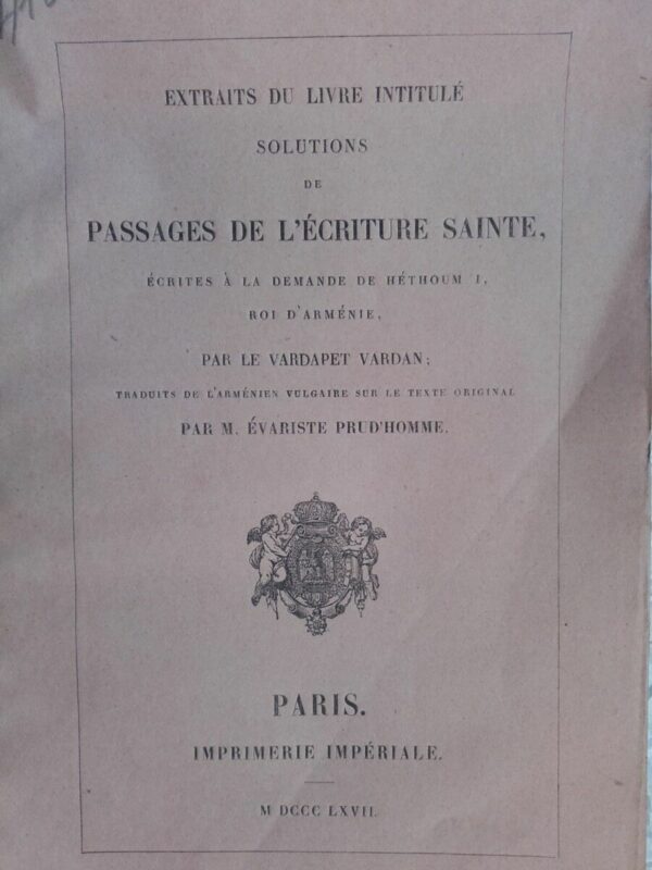 Extraits du Livre Intitule Solutions de Passages de L’Ecriture Sainte 1867