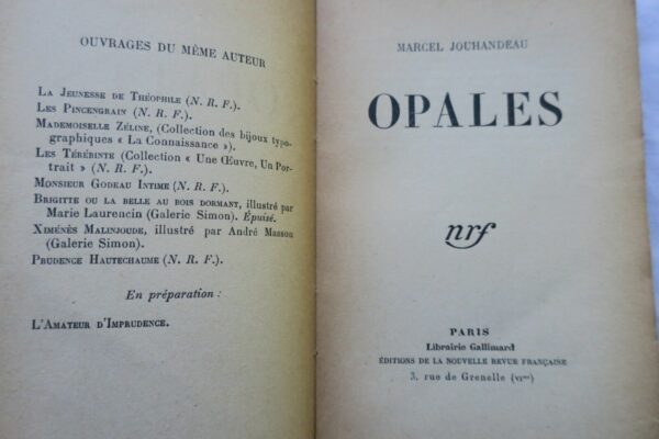 JOUHANDEAU Marcel OPALES Gallimard S. P. + envoi – Image 5