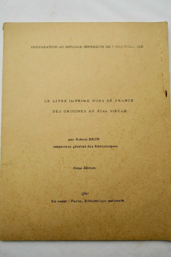 Livre imprimé hors de France des origines au XIXe siècle