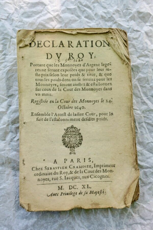 Monnaie déclaration du Roy portant sur les monnoyes d'Argent 1640 – Image 4