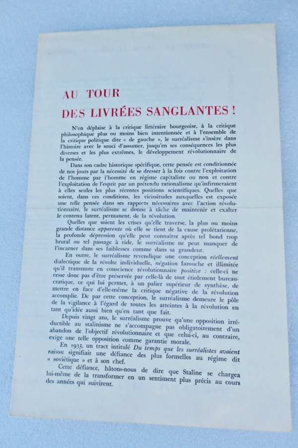 surréalisme André Breton SURREALISME TRACT AU TOUR DES LIVREES SANGLANTES