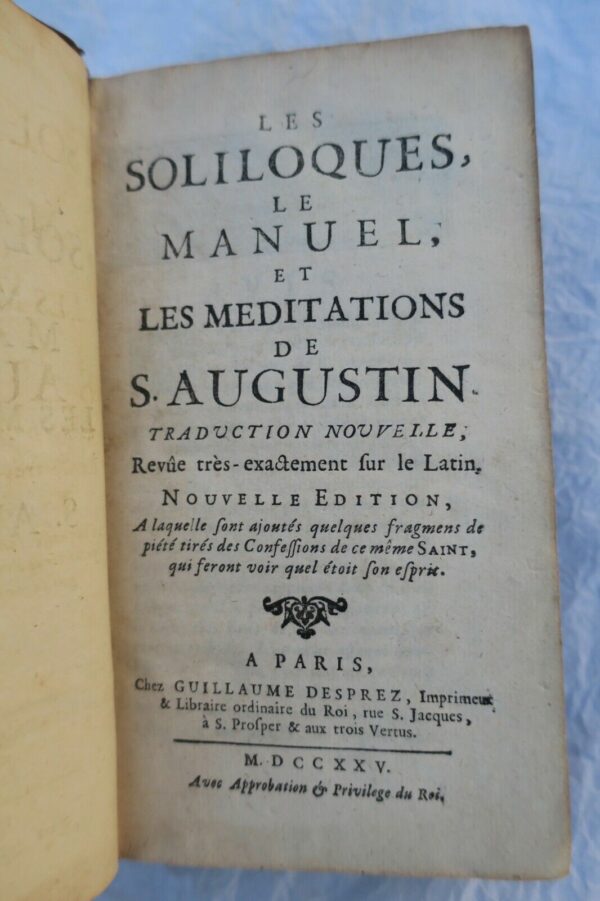 SAINT-AUGUSTIN Les Soliloques, le Manuel, et les Méditations de S. Augustin 1725 – Image 3