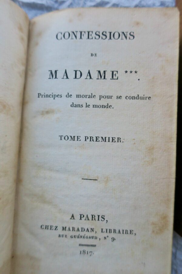 CONFESSIONS DE MADAME ***principes de morale pour se conduire dans le monde 1817 – Image 6