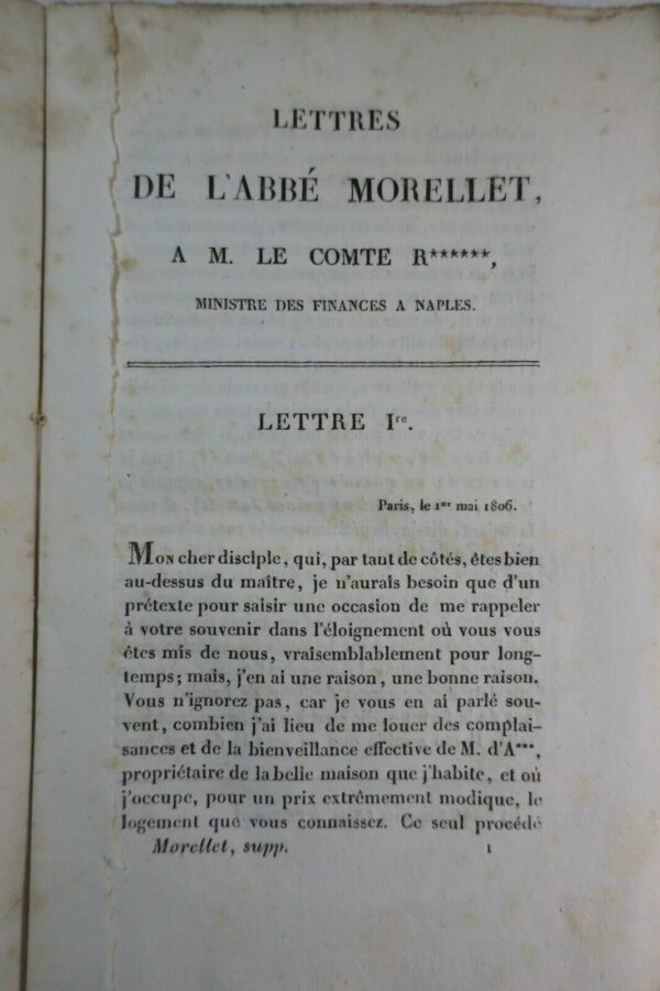 LETTRES INEDITES DE L'ABBE MORELLET histoire politique et littéraire 1806-1807 – Image 5