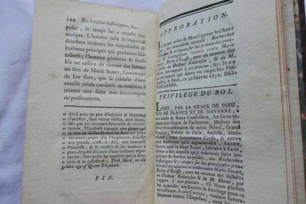 Recherches historiques et critiques sur les principales preuve Marie Stuart 1772 – Image 9