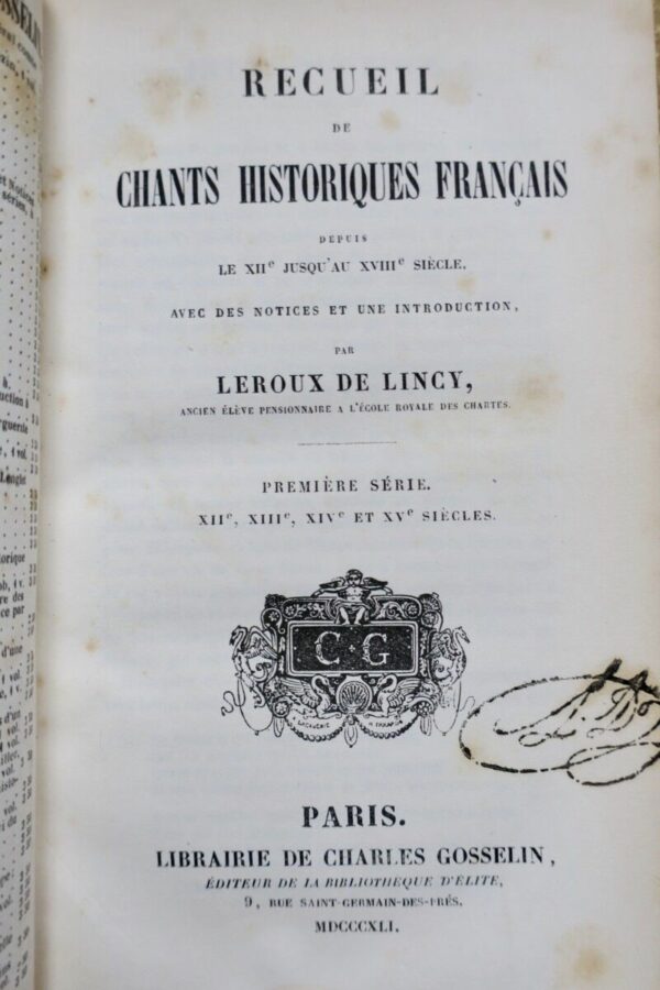 Recueil de chants historiques français depuis le XII° jusqu’au XVIII° sie..