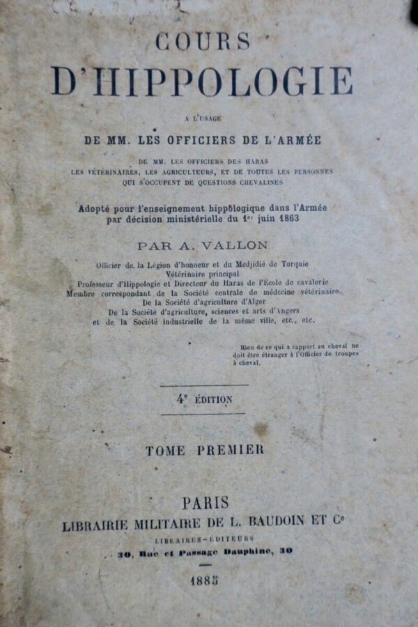 cheval Cours d’hippologie a l’usage de MM. les officiers de l’armée 1885 – Image 3