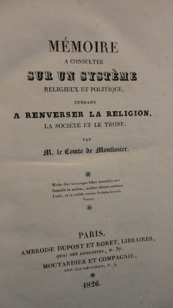 révolution MONTLOSIER Mémoire à consulter sur un système religieux et polit1826 – Image 3